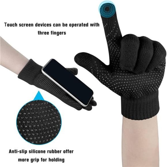 Loritta 3-Pieces Winter Hat Neck Warmer Touchscreen Gloves Set Knit Thick Scarf